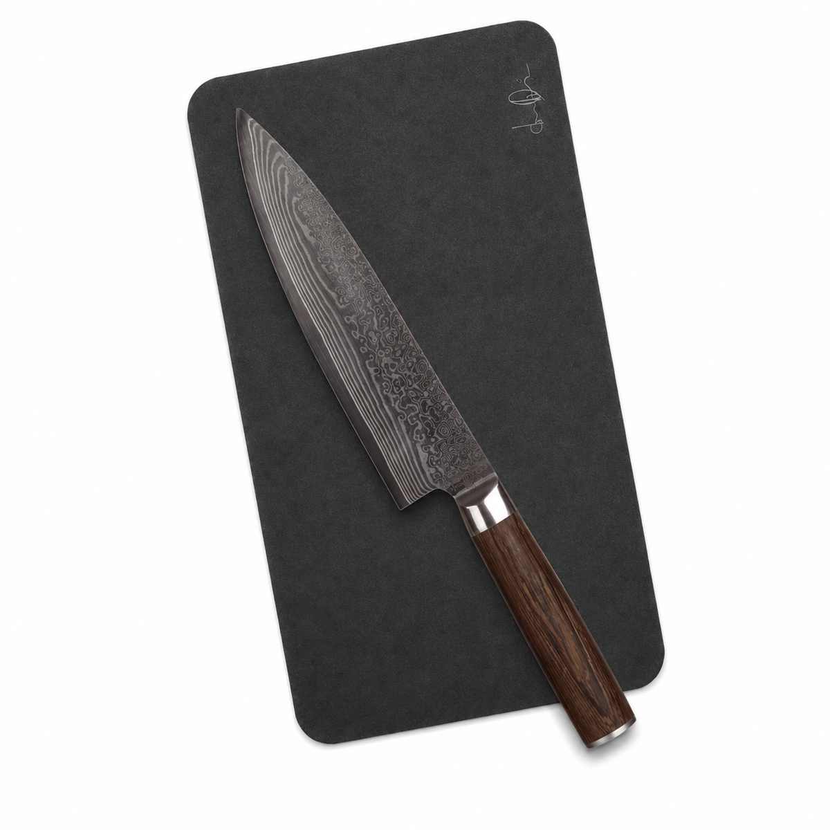 Damascus-kokkiveitsi 20 cm ja leikkuulauta 34 × 21 cm
