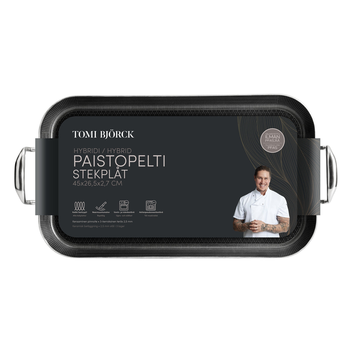 Hybridi-paistolevy pakkauksessa